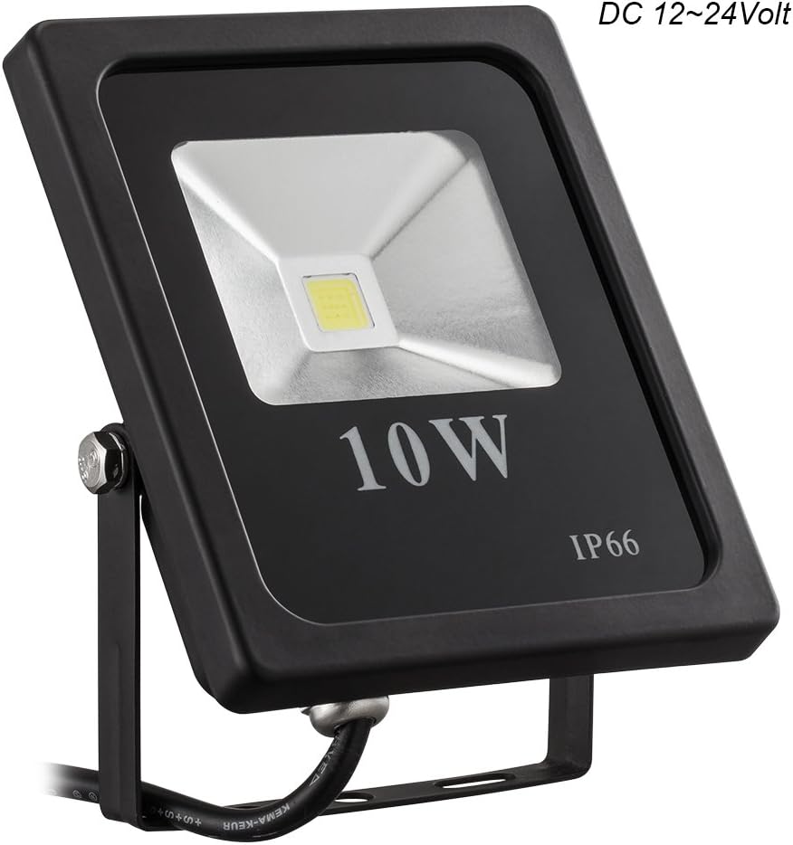 Gianor 10W LED Flood Lights, 12V DC Ultra Bright Waterproof IP66 Security Lights for Outdoor Lighting Daylight White, 6000K,1000 Lumen Floodlights