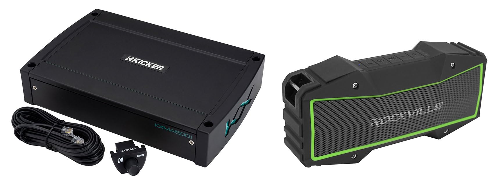 Audiosavings Bundle: Kicker 51KXMA15001 1500 Watt Marine Mono Amplifier Sub Amp Class Bundle with Rockville Rock Everywhere Portable Bluetooth Speaker/Waterproof/Wireless Link (2 Items)