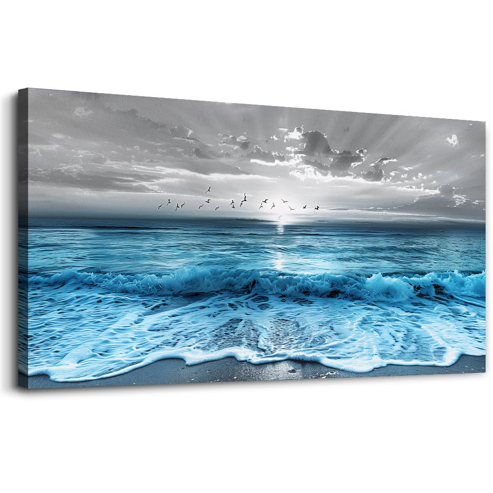 ERQINHUA Wall Decor For Living Room Canvas Wall Art For Bedroom Office Decorations Blue Sea Wave Ocean Paintings Beach Wall Pictures Canvas Artworks Modern Home Decor Mural Ready To Hang 20