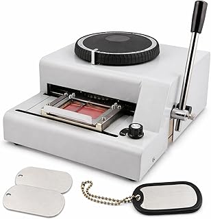 Dog Tag Embossing Machine 72 Character Metal Stamping Machine Adjustable Spacing Letterpress Embosser Kit with 30 Aluminum Dog Tags for ID Tags Military Tags DIY Custom Engraving