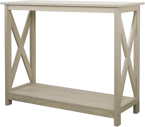 Miniatura 4 de Rainbow Sophia Mesa consola, moderna mesa de madera de granja para entrada/sofá con almacenamiento de 2 niveles, 39 pulgadas, roble blanco Washed