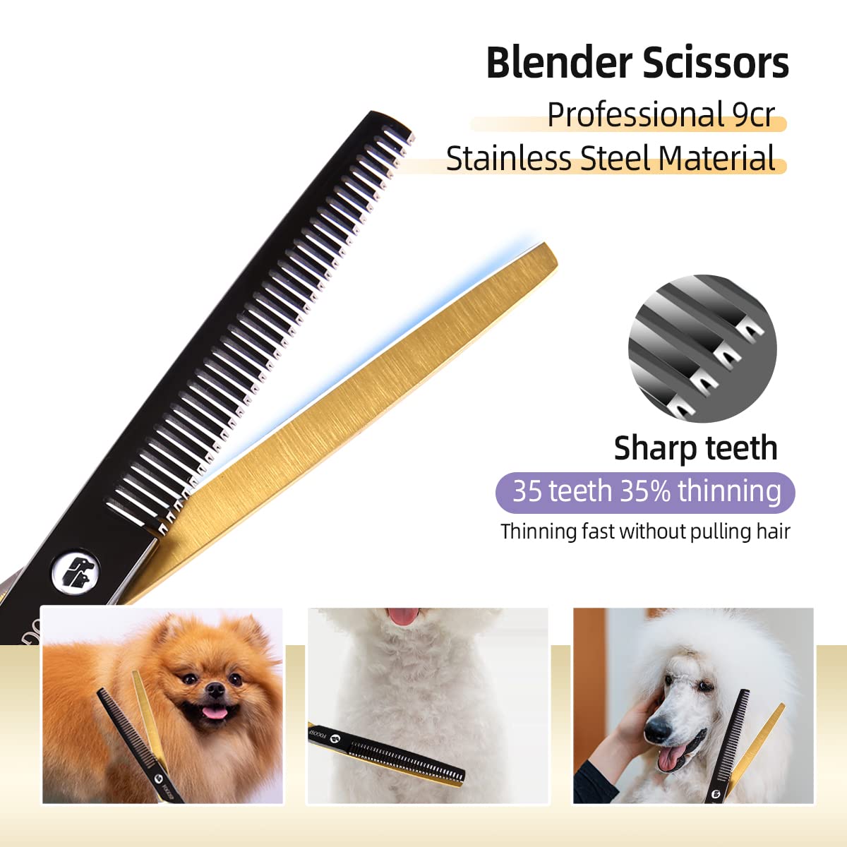 Hundepflegeschere-Set für kleine Hunde, schwarz und goldfarben, zweifarbige Mixerschere, gebogene Schere, gerade Schere, 4-teiliges Set (schwarz und goldfarben, Kit)