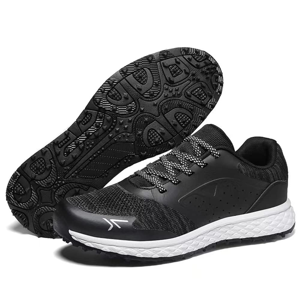 Men's Waterproof Golf Shoes Knit Professional Breathable Spikeless Golf Sneakers Anti Slip Walking Shoes (Black, Numeric_6_Point_5), 6.5