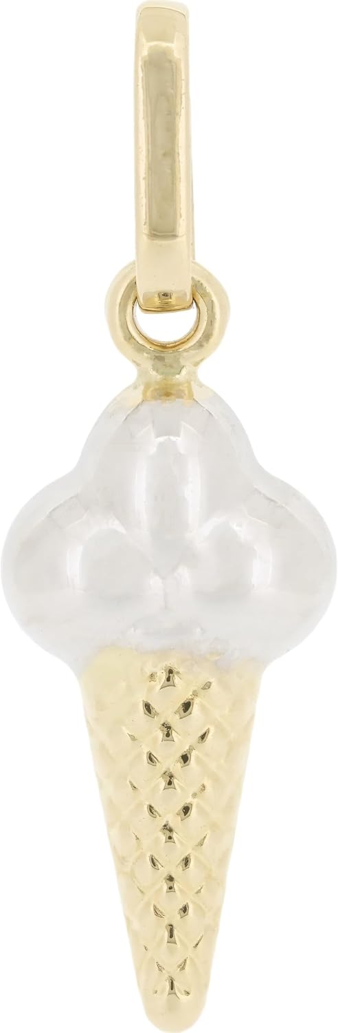 FindingKing 14 Karat Yellow Gold Two Tone Ice Cream Cone Charm 18mm