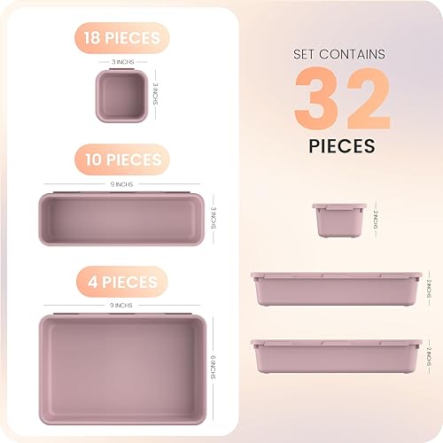 Miniatura 7 de A-LuGei - Juego de bandeja organizadora de cajones de escritorio de plástico lila, organizador de maquillaje y contenedor de almacenamiento para