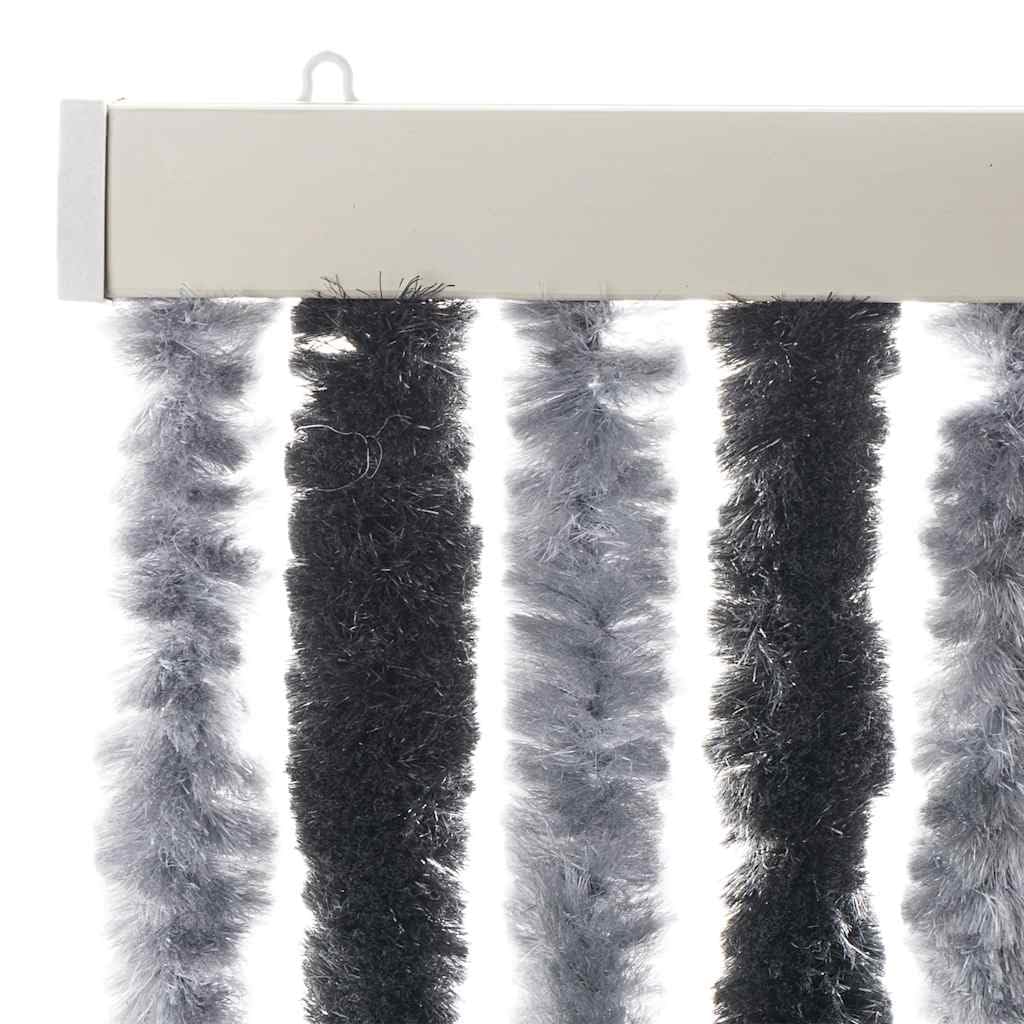 Rideau anti-mouches en chenille chenille gris et noir 56 x 200 cm - Rideau moustiquaire de porte en chenille polypropylène doux - Silencieux et sûr pour la maison, le camping-car ou la caravane
