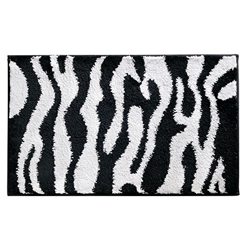 InterDesign Zebra Non-Slip Microfiber Accent Rug for Bathroom, Tub or Vanity – Pack of 2, Black/White