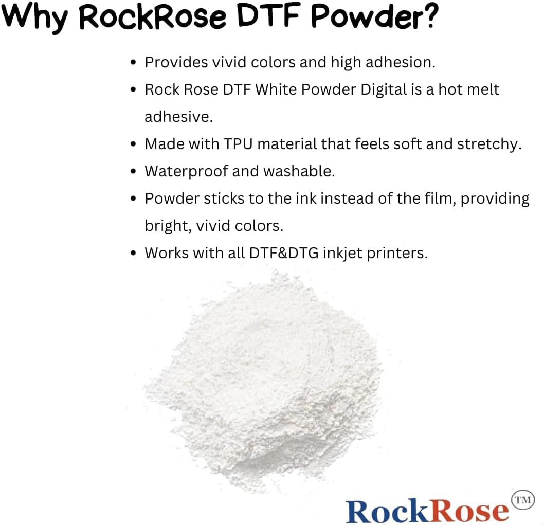 RockRose DTF Powder White 5kg/11 lb Hot Melt Adhesive, No Clumping DTF Transfer Powder for Sublimation, Compatible with All Fabrics Including Jeans/Cotton T-Shirts