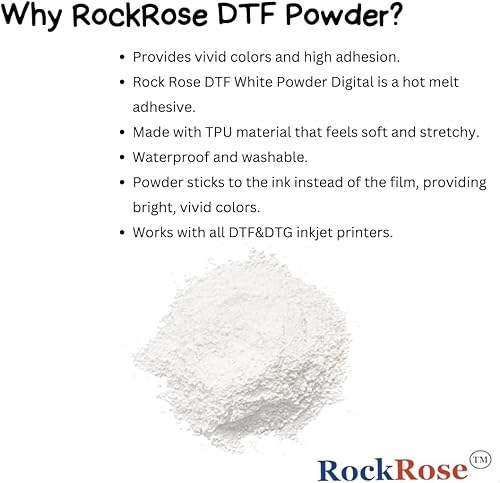 Rock Rose DTF White Powder Digital Hot Melt Adhesive - Proporciona un color brillante, vívido, duradero, resistente al agua y lavable. (4.4 lbs)