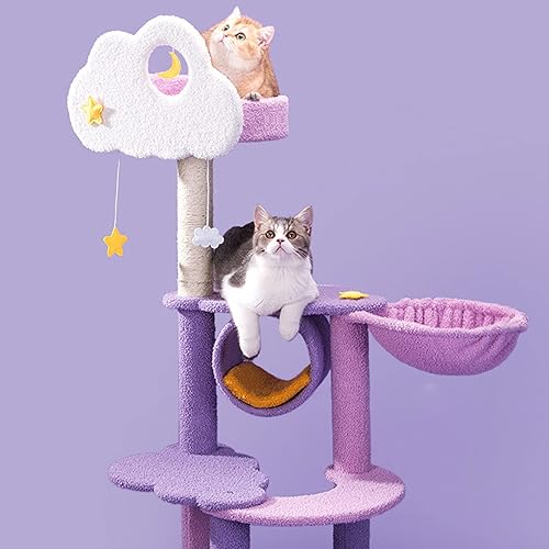 Miniatura 3 de Rascadores para gatos de interior, torre de gato de 50.4 in, poste rascador de gatos con condominios, cesta, hamaca, agujero de árbol, pilar de