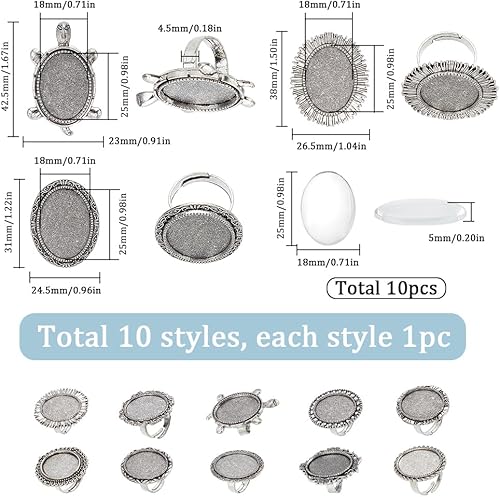 Miniatura 2 de SUNNYCLUE 10 piezas de anillos de cabujón de cristal, anillos de cabujón ajustables, ajuste en blanco, cabujones de vidrio transparente vintage,