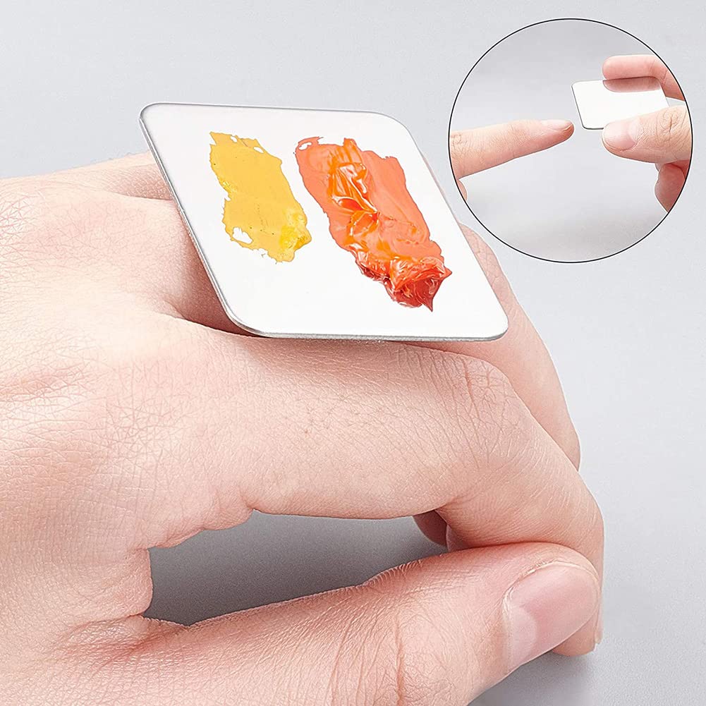 2 piezas de paleta cuadrada de acero inoxidable, mini anillo, paleta de maquillaje, herramientas de pintura de desenfoque de uñas, arte de uñas, se puede utilizar para sombra de ojos, mezcla de 3