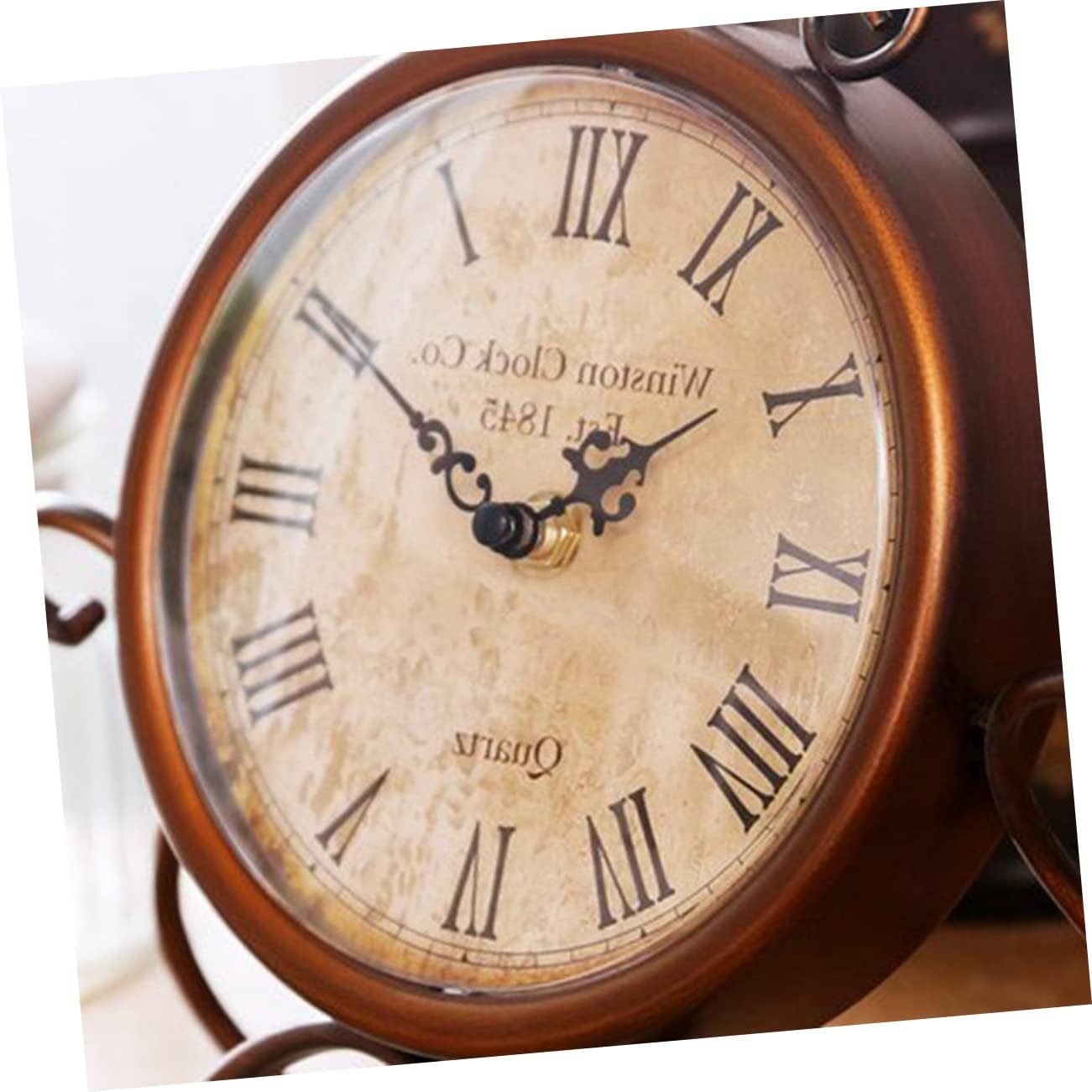 Retro Iron Table Clock Vintage Design Non-Ticking Silent Movement for Home Decor Bedroom Living Antique Style Desk Clock Brown