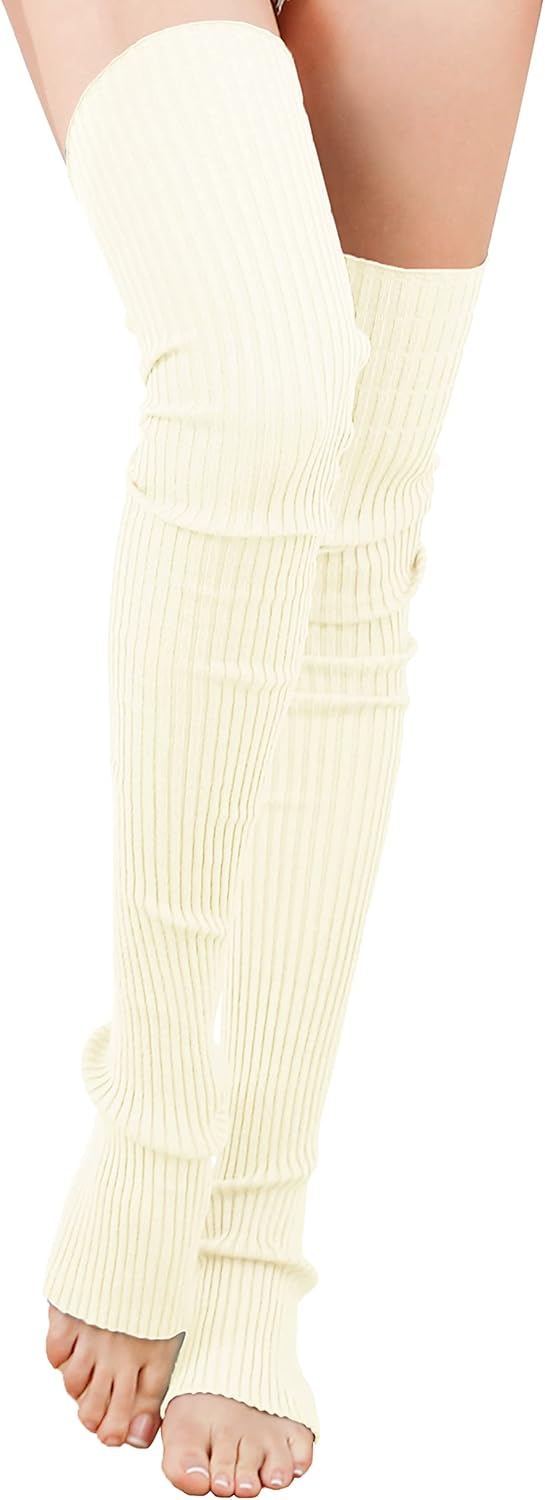 v28 Women Girls Thigh High Neon Ribbed Long 80s 90s Party Skating Leg Warmers - Image 2