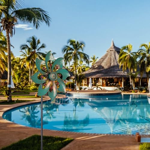 Miniatura 7 de VEWOGARDEN Hilanderos de viento para jardín, 2 piezas, de metal, para exteriores, impermeables, esculturas y hilanderos de viento cinético verde,