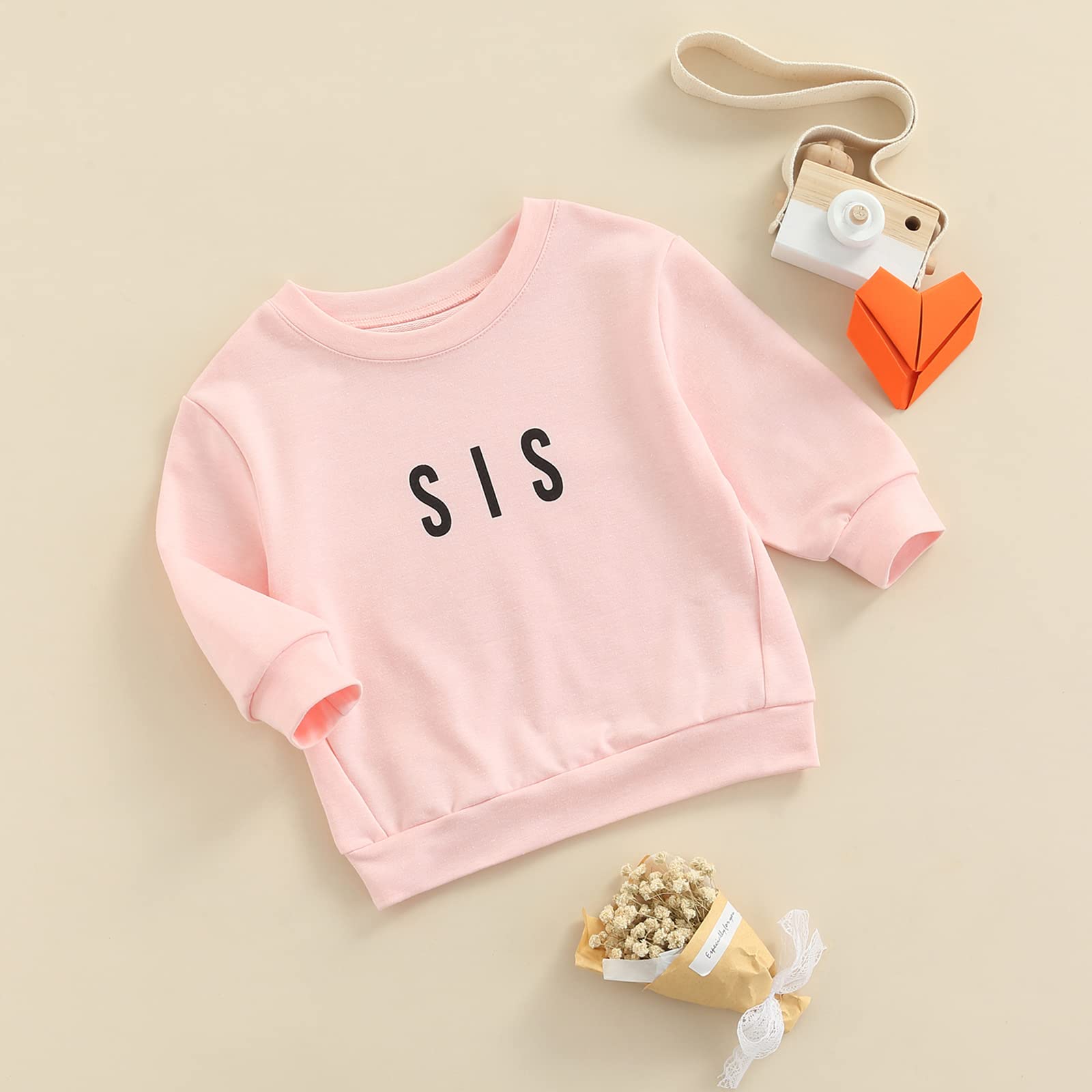 Toddler Baby Sibling Matching Clothes Long Sleeve Letters Print Pullover Sweatshirt Tops for Sister Brother Outfit (Bubba Caramel, 6-12 Months)