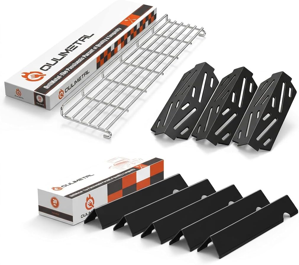 QuliMetal Grill Parts Bundle for Weber Genesis II 300 Series, Flavorizer Bars, Heat Deflectors and Stainless Steel Warming Rack