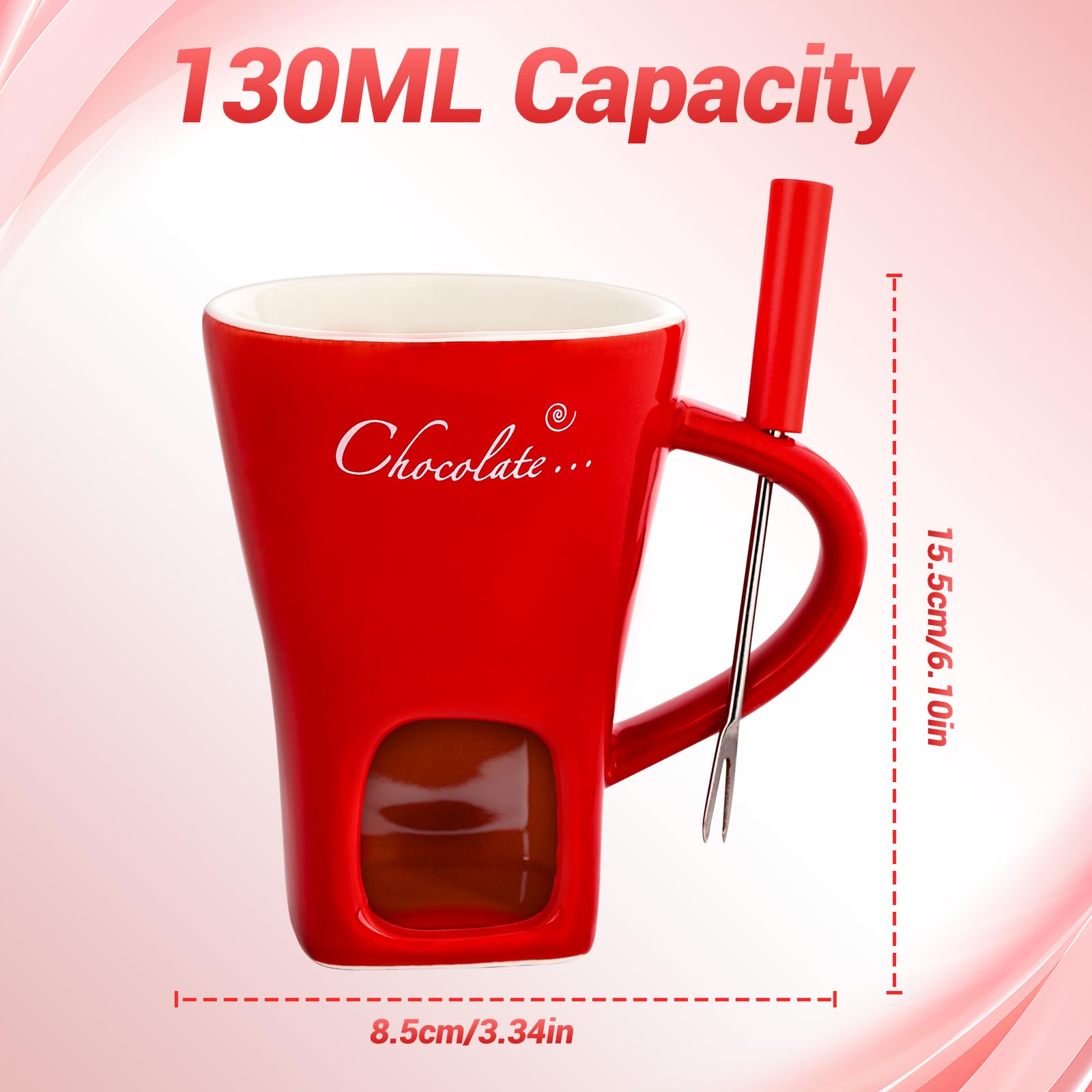 Ceramic Fondue Mugs with Fork, Melting Chocolate Pot with Fork, Chocolate Fondue Mug, Cheese Warmer Cup - Image 2