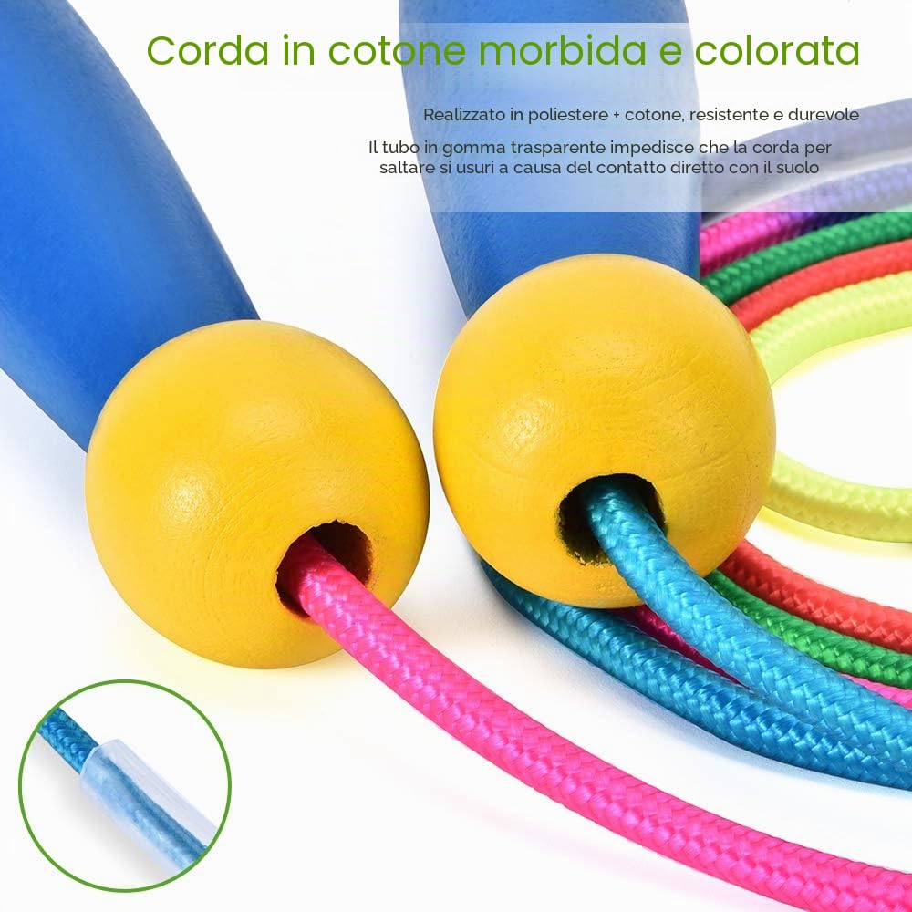 OTraki 2 Pezzi Corda per Saltare Regolabile 2.5M Salto Corda in Cotone con Manico in Legno Skipping Rope per Ragazzo Ragazza Fitness Allenamento Esercizio