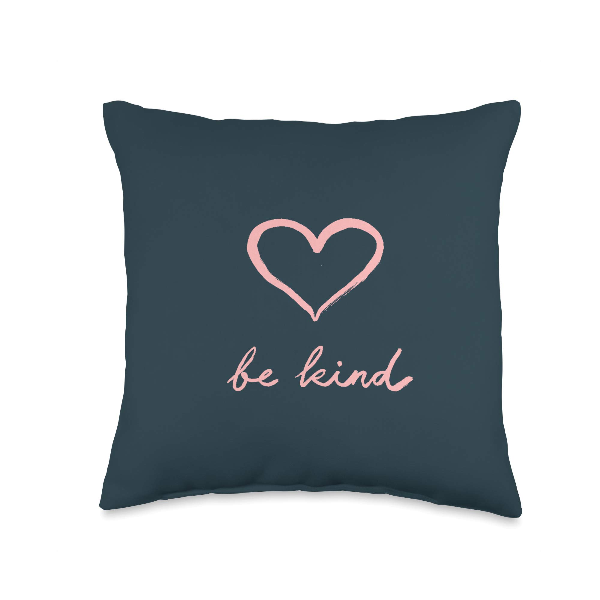 BeKind Cute Design Be Kind with Pink Love Heart in Ocean Blue Throw Pillow, 16x16, Multicolor