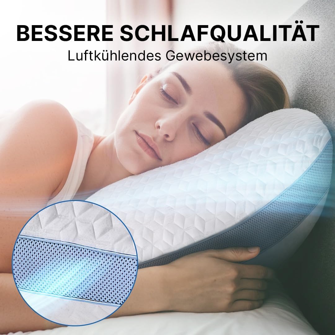 MKS Cuscino nuvola Air 60 x 60 cm - Cuscino per collo in memory foam regolabile in altezza con gel rinfrescante - Cuscino ergonomico per chi dorme lateralmente, schiena e