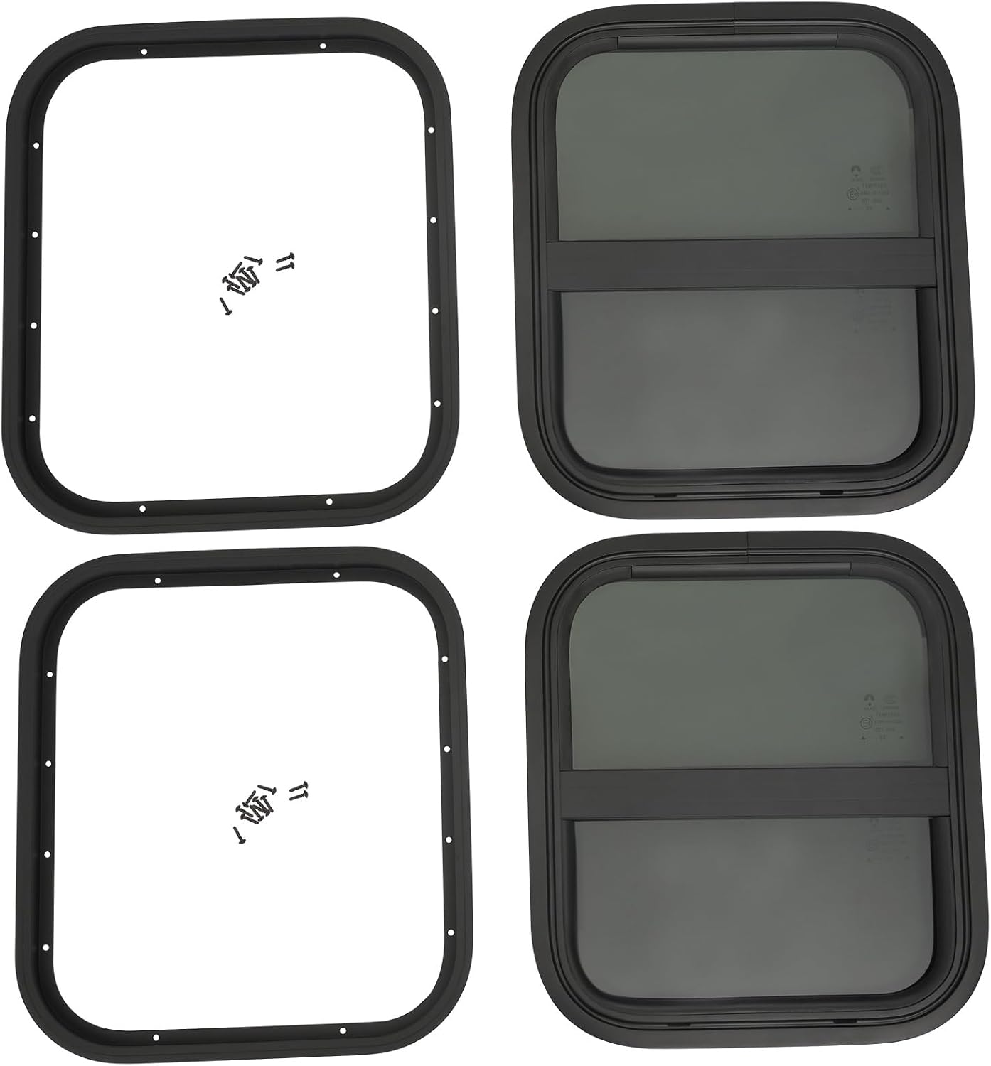 14" W X 16" H RV Vertical Sliding Window, Black, Aluminum & Tempered Black Glass, Front & Inside, RV Compatible