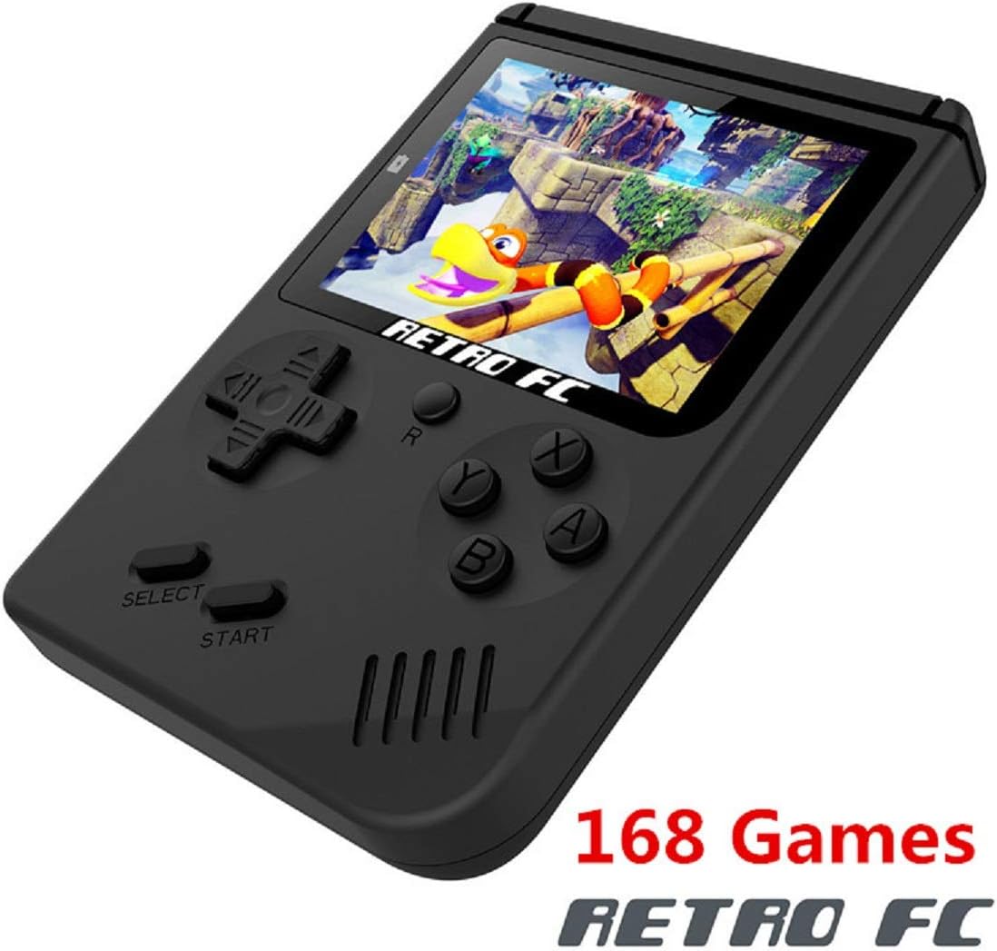 Handheld Game Console, Retro FC Game Console 3 Inch 168 Classic Games , Birthday Present for Children - Black
