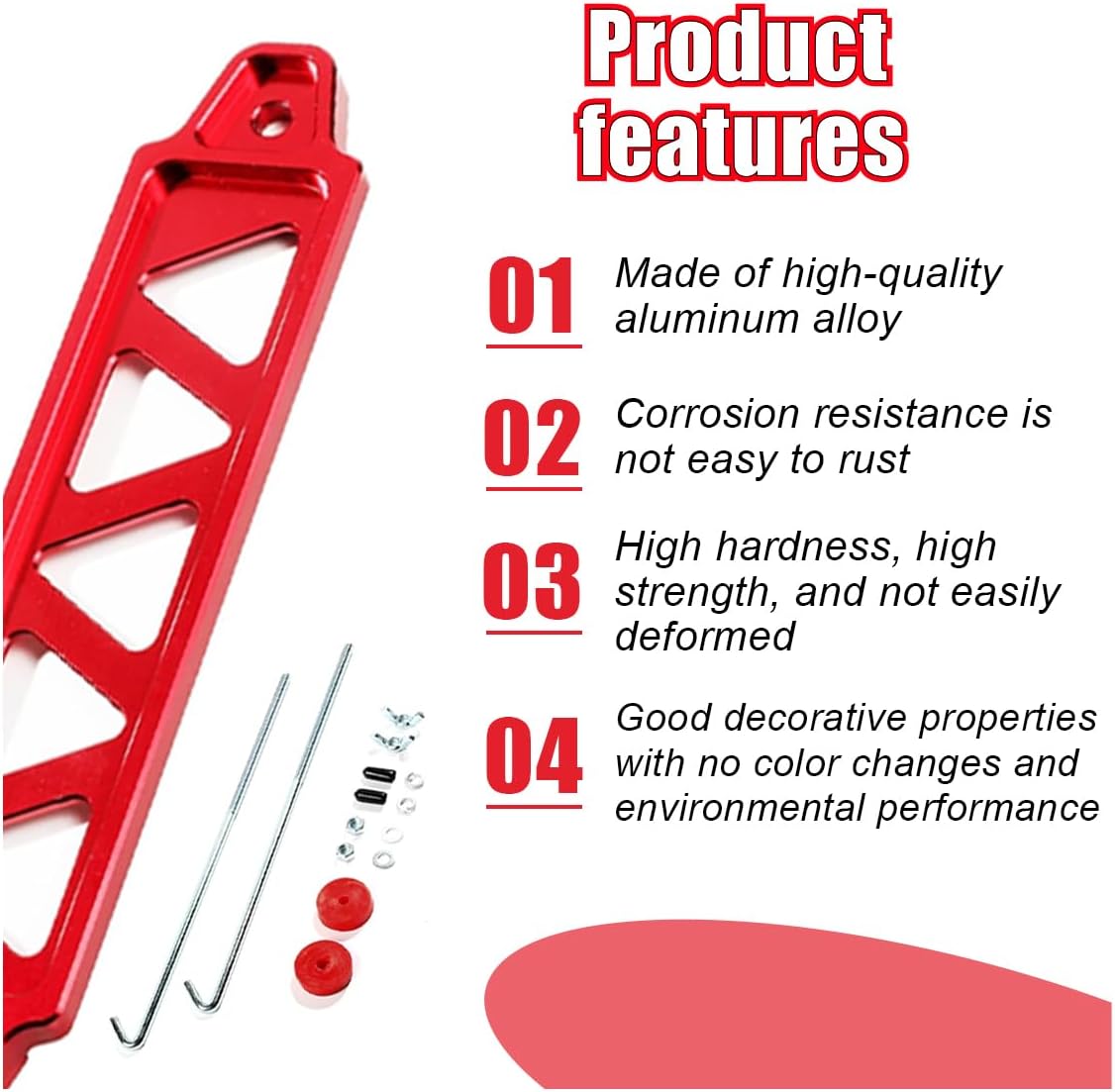 Battery Hold Down Bracket, Battery Tray Aluminum Alloy Battery Tie Down Mount Bracket, Lock Accessories with Stainless Steel J Bolts for Car Battery Mount Bracket Hold