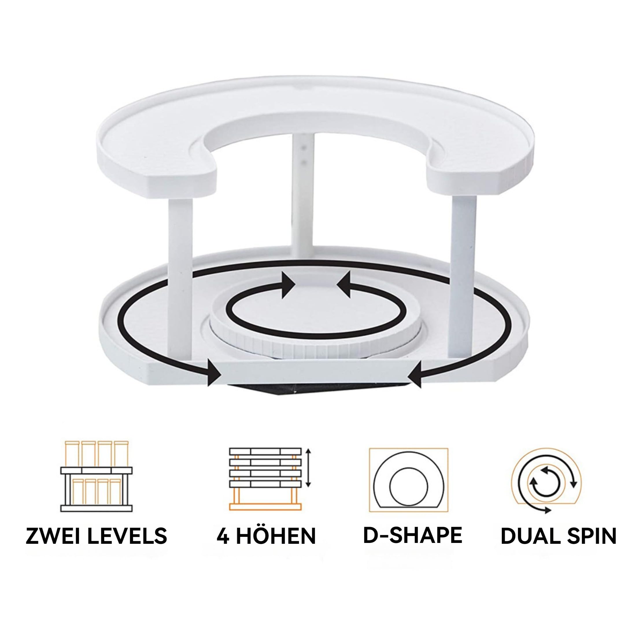 Drehbarer Organizer 2 Etagen 360° Küchengewürzen Küchenregal Arbeitsplatte Eckregal Küche Gewürzregal Stehend Ohne Bohren Lazy Susan Bohren für Gewürzgläser, Kosmetik, Reinigungsmittel Weiß(R04)