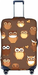 Funda protectora para maleta, diseño de búho de dibujos animados, tela de alta elasticidad, color marrón, Blanco, S