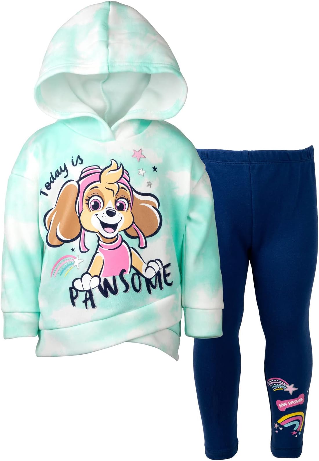 Paw PatrolEverest Skye Girls Pullover Crossover Fleece Hoodie and Leggings Outfit Set Toddler to Little Kid