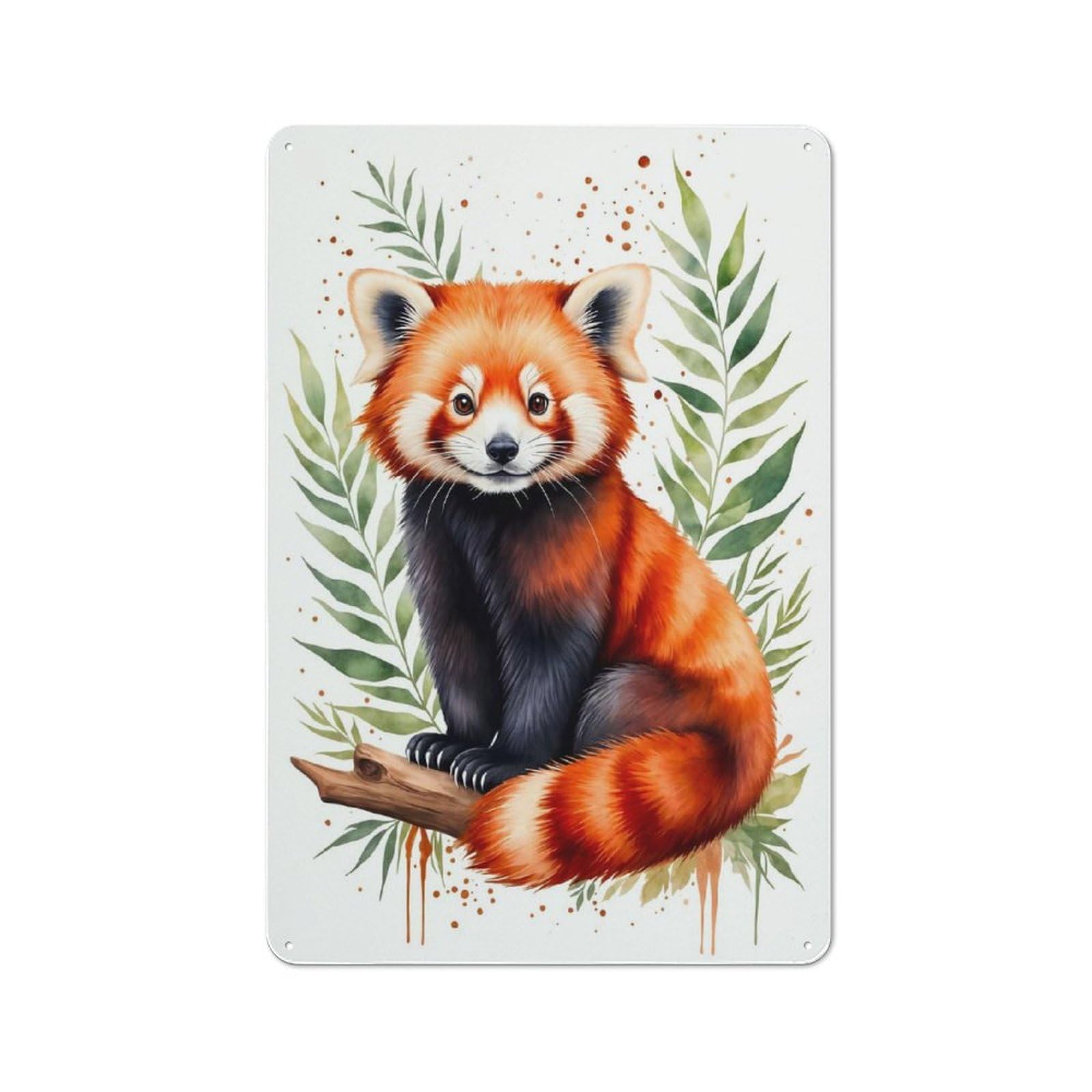 Junmoney Style-1 Red Panda Watercolor Decorative Tin Sign 30X20cm, Country Country Wall Plaque For Dining Room, Cafe, Entryway Or Family Room