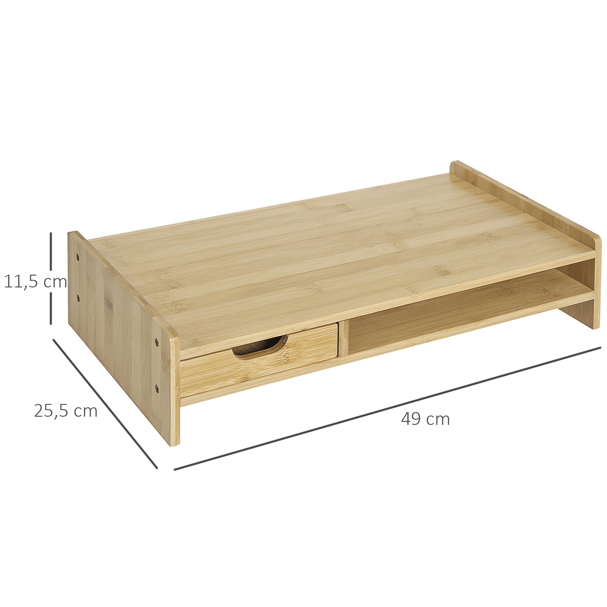 HOMCOM Rehausseur Écran PC Bureau avec Tiroir 49x25,5x11,5 cm Bois Naturel | Rehausseur Ecran, Support Moniteur, Ordinateur Portable, TV, Niche en Bambou