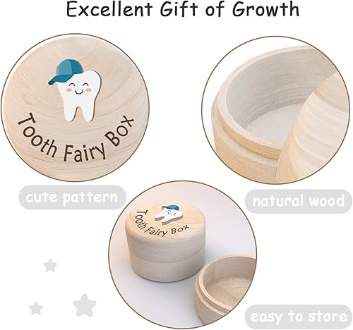 Miniatura 56 de Azbuk Caja de hadas de dientes para niñas con bolsa de fiary, bonita caja de madera tallada con diente 3D, almacena los dientes perdidos para niños