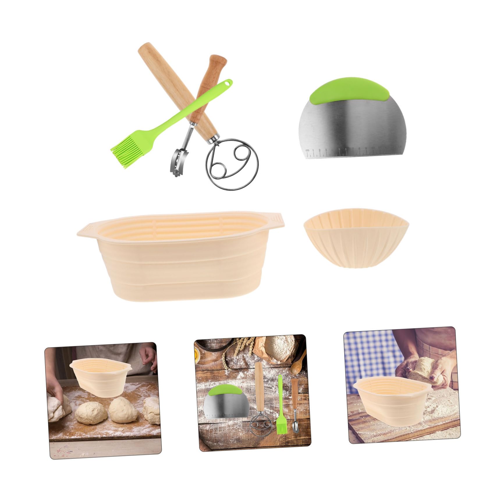 Juego de Cestas para Fermentar Pan Banneton de Silicona, 1 Set | Cuenco Redondo Plegable, Acero Inoxidable y Accesorios Incluidos, Uso Doméstico para Hornear Masa Madre