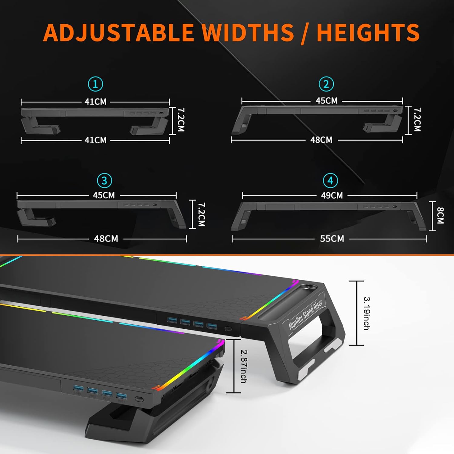 Buy AICHESON Computer Monitor Stand Riser RGB Gaming Lights with 4 USB