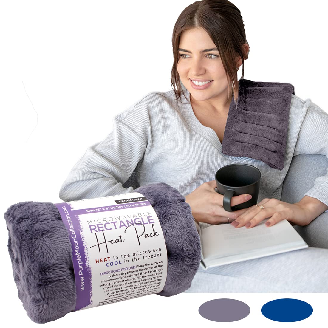 Microwave Heating Pad for Cramps & Targeted Pain Relief, 6"x16" Reusable Heat Pack, Warm Compress Moist Heating Pad Microwavable for Muscle Aches, Back, Neck & Shoulders - Hot/Cold Therapy Bag (Gray)