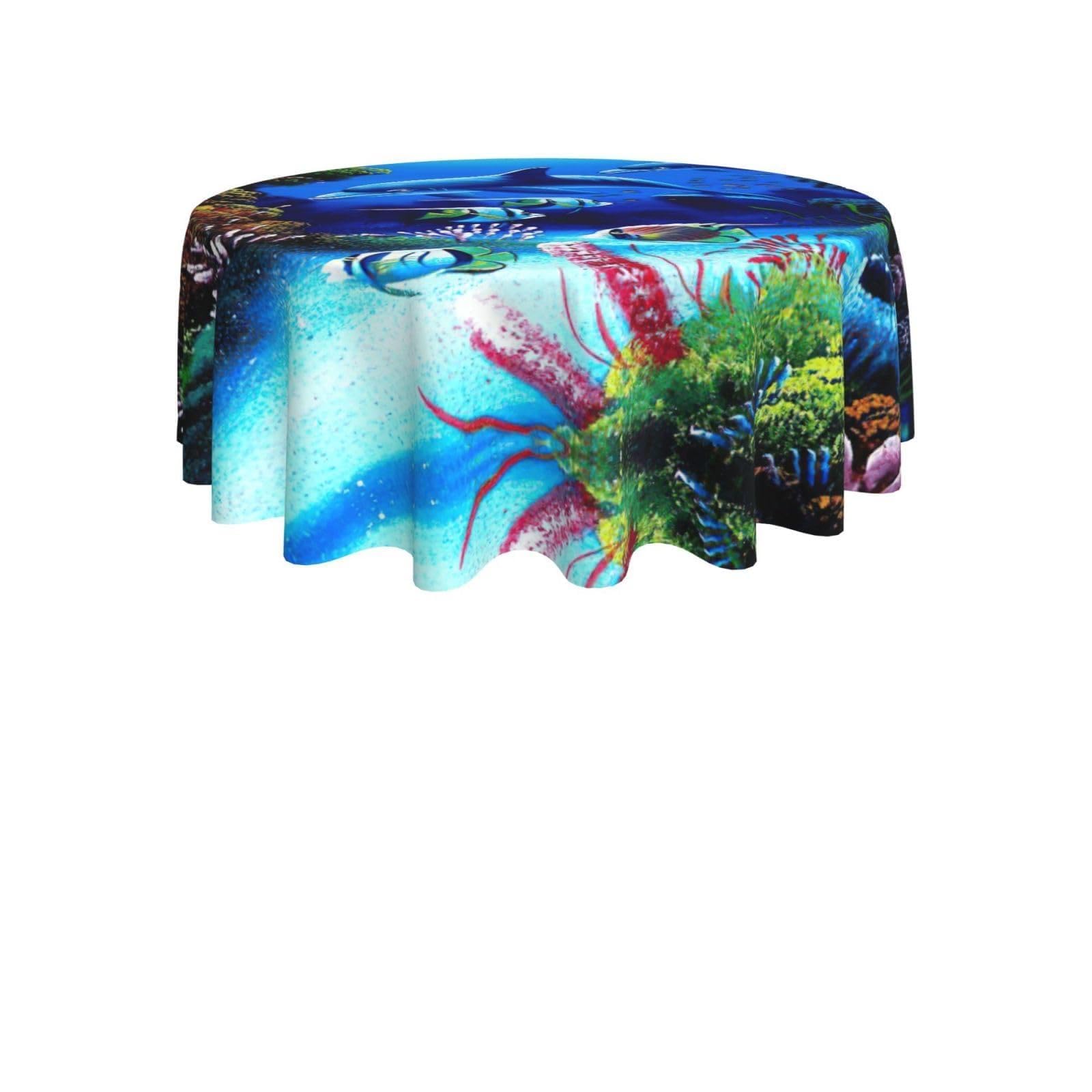 ENGhjes Beautiful Underwater World Dolphins Coral Print Round Tablecloth 60in Washable Stainproof Polyester Cloth for Kitchen Idea