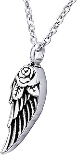 HOUSWEETY Stainless Steel Angel Wings Flower Waterproof Cremation Urn Necklace Ash Memorial Jewelry