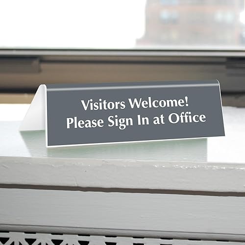 Miniatura 8 de SmartSign Visitors Must Sign In - Letrero de escritorio de acrílico en forma de V de 2 x 6 pulgadas para oficinas, tiendas, bancos, tiendas, DMV,