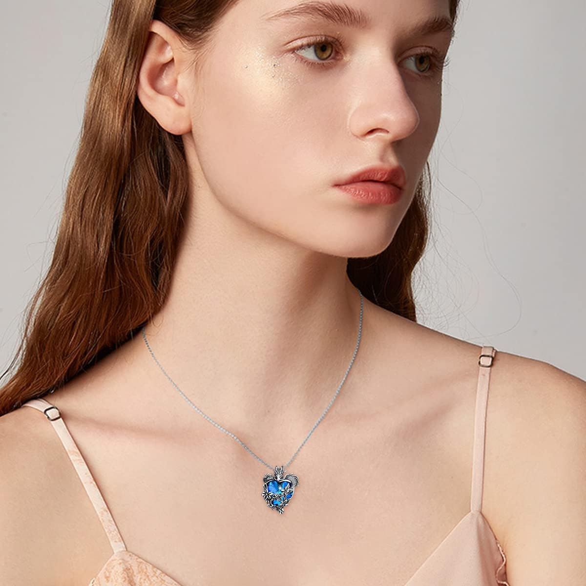 PROESS Dragon Necklace 925 Sterling Silver Heart Crystal Abalone Pendant Dragon Crystal Urn Necklace Jewelry Gifts for Women Men for Birthday Christmas