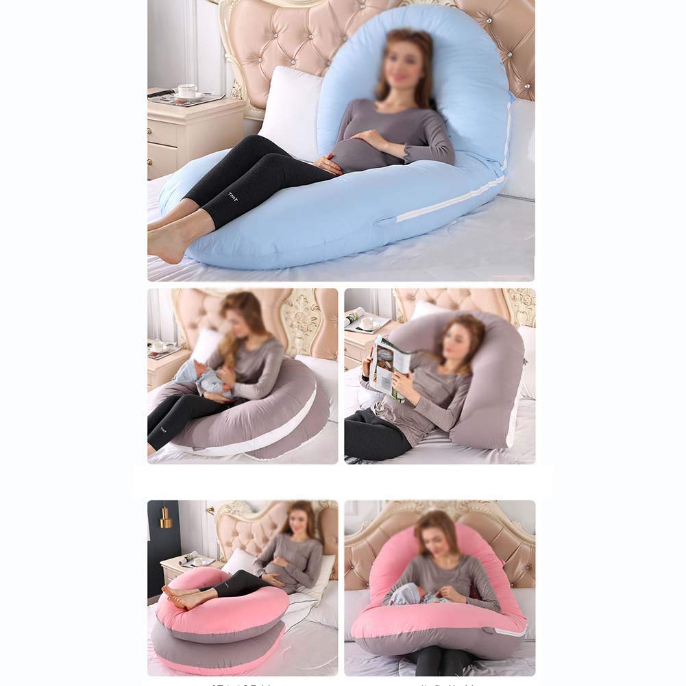Almohada De Embarazo, Almohada De Lactancia Desenfundable, Apoyo Mejorado En Forma De C para Espalda, Caderas,Piernas,Vientre Mujeres Embarazadas,GrisNegro-Terciopelo,140x70cm