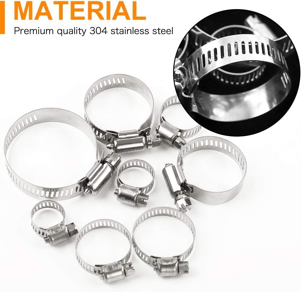 Miniatura 5 de Juego surtido de 20 abrazaderas de manguera de engranaje helicoidal de rango ajustable de acero inoxidable 304, abrazadera de línea de combustible