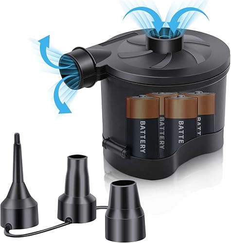 3T6B Bomba de aire eléctrica para inflables, bomba de aire inalámbrica alimentada por batería para colchón con 3 boquillas, inflador/deflador de