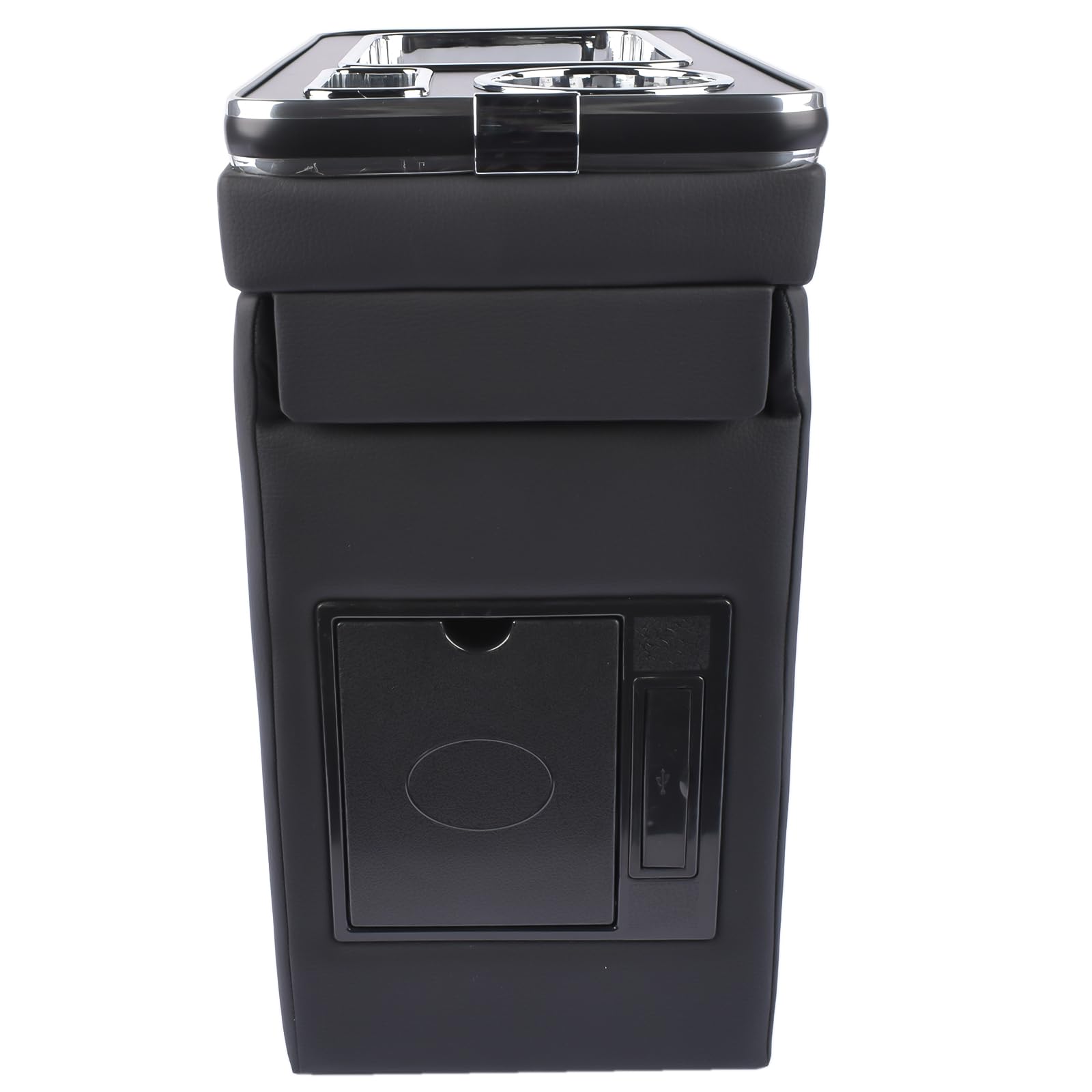 Caja de almacenamiento para la consola central con soporte para teléfono bebidas, puerto USB, encendedor de cigarrillos, luz LED, compatible con Sie-nta Transporter T5 T6