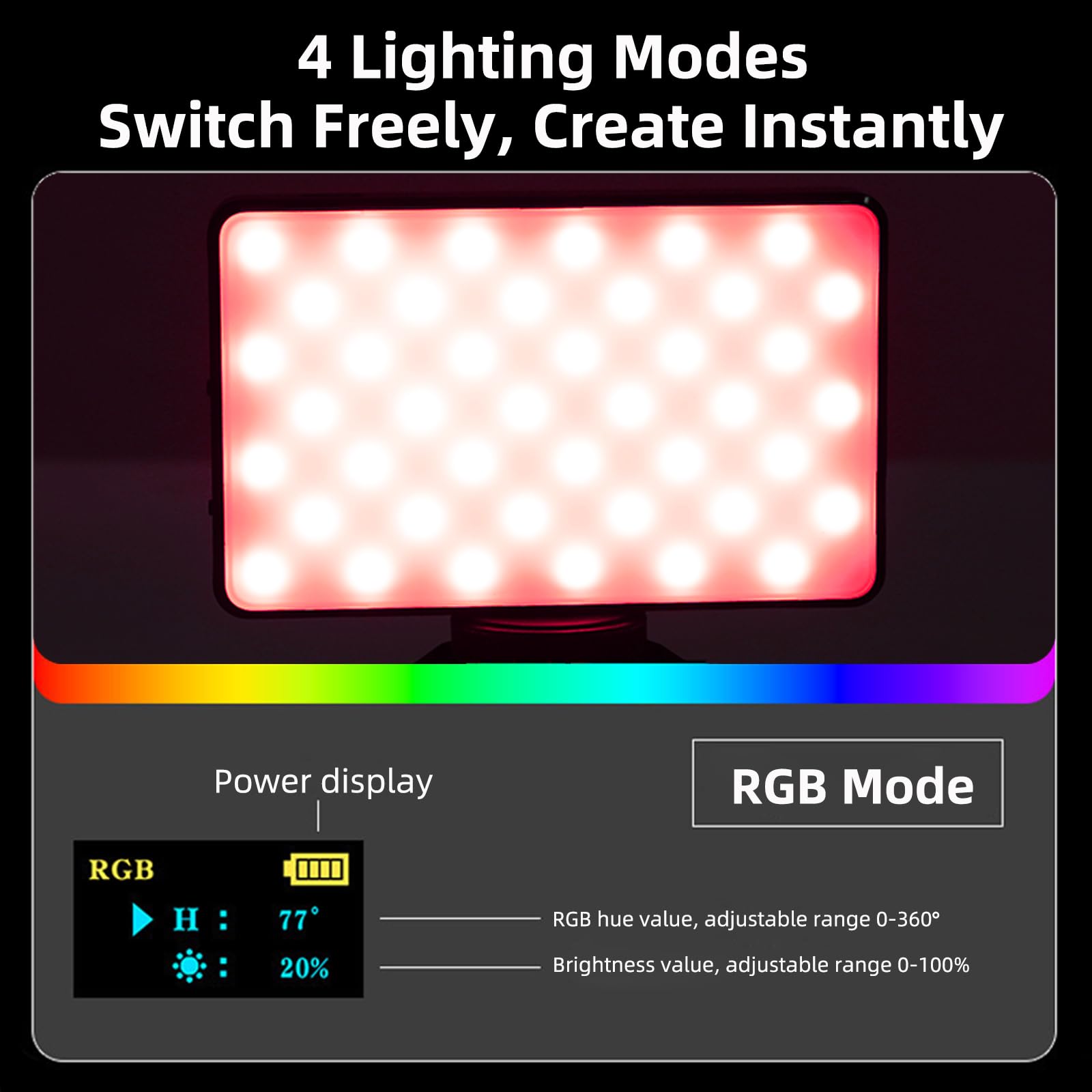 120 LED RGB luce video, luce portatile selfie con HUE 0-359°, 20 effetti luminosi, CRI 95+, luce video professionale con filtro colore e custodia in silicone, lampada fotografica per telefono/computer