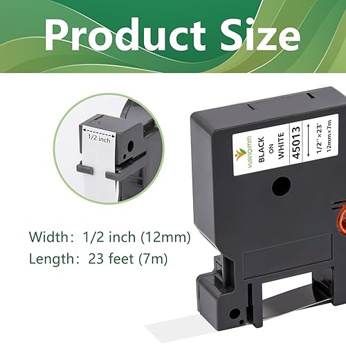 Miniatura 2 de YUANQIMM Paquete de 3 cintas de repuesto para rotuladora Dymo 45013, color negro sobre blanco, 12 pulgada, compatible con Dymo LabelManager 160 210D
