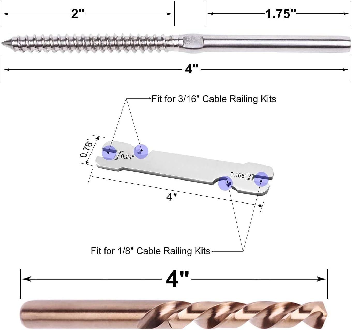 Lowest Price CKE Upgraded 72 Pack Swage Lag Screws Left & Right for 1/8 Cable Railing, T316 Stainless Steel Stair Deck Railing Wood Post for Horizontal Vertical Balusters (36 Pairs)