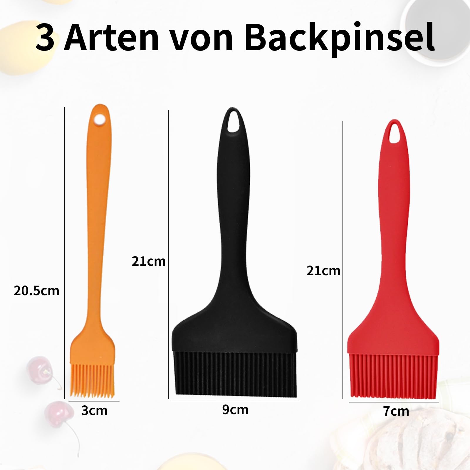 Lot de 3 pinceaux à pâtisserie en silicone extra large de 21 cm - Pinceaux de cuisine en silicone - Grands et petits pinceaux de cuisine pour barbecue, barbecue, pâtisserie, cuisine