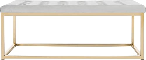 Miniatura 5 de Safavieh Home Reynolds - Banco de terciopelo gris y latón de 48 pulgadas